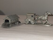 2 Vintage Spoontiques~Pewter~Horse & Carriage ~ Covered Bridge~1986 &  1987 picture