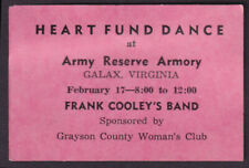 Heart Fund Dance tcket Army Reserve Armory Galax VA c 1960s Frank Cooley's Band picture