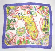 Florida Souvenir State Map Vintage Scarf Hand Rolled Pure Silk  Made in Japan picture