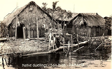 1930s SAN BLAS PANAMA NATIVE DWELLINGS FAMILY HUTS RPPC POSTCARD P1307 picture