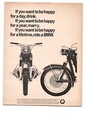 Vintage BMW Motorcycle Print Ad - Happiness for a Lifetime - Collectible 1960s picture