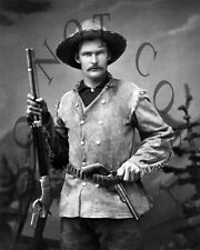 ANTIQUE REPRO 8X10 PHOTOGRAPH COWBOY BUCKSKINS REVOLVER & WINCHESTER 1866 RIFLE picture