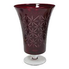 Partylite Cranberry Pedestal Vase Romantic Decor Garnet Star Pattern 13 1/2