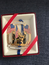 New Firemen raising flag “Americas Heroes” 9/11 brass Christmas Ornament picture
