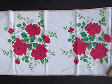 WOW Vintage RED ROSES Floral Table RUNNER Curtain Valance Bright Flowers White picture