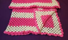 Small Handmade Cute Baby Blanket Vtg Crochet Afghan Pink + White 46