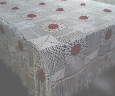 Amazing  Handmade White Formal  Tablecloth   Silk Fringe Red Roses  55x66 picture