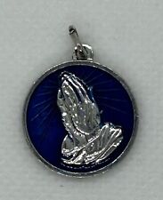 Sterling Silver / Plated? Blue Enamel Serenity Praying Hands Charm Christian picture