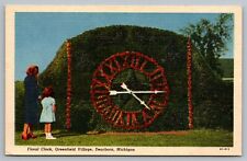 Floral Clock Greenfield Village Dearborn Michigan MI Unposted Vtg Linen Postcard picture