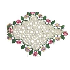 Vintage Hand Crocheted Lace Doily Pink Roses Raised/3D With White Center19