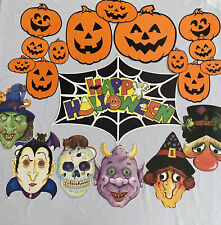 Vintage 1979 Hallmark Halloween Die Cut Paper 2 Masks Additional 18 Decorations picture