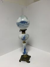 Antique Kerosene Lamp - Old Delft Hand Painted picture