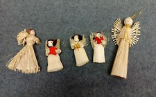 5 Vintage Folk Art Corn Husk & Straw Christmas Angels and Choir Figures picture