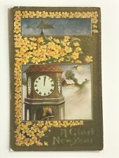 Postcard Holidays A Glad New Year Bell Clock Tower Midnight Winter Scene c1910 picture