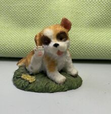 Vintage Tiny Resin Dog Scratching Sitting In Grass 1.5” Wide picture