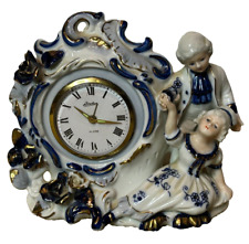 Vintage 60s Japan Linden Victorian White Blue Porcelain China Shelf Alarm Clock picture