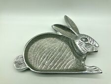 Silver Cast Polished Aluminum Rabbit Bunny Shape Trinket Dish Tray Easter Decor picture