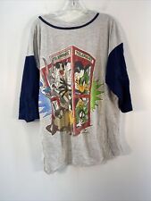 VTG Sun Sportswear Gray Looney Tunes Phone Booth Baseball Jersey Shirt Mens XL picture