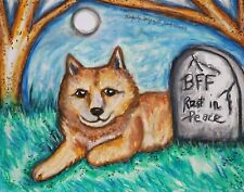FINNISH SPITZ Graveyard Moon 5x7 Art Print Decor Signed Artist KSams Dogs BFFs picture