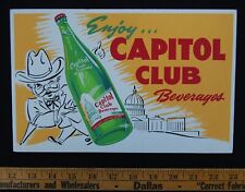 [ 1950s - 1960s Capitol Club Beverages - Soda Sign - Vintage Advertising ] picture