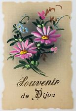 Vintage Dijon France Souvenir de Dijon Linen Die Cut Postcard Flowers picture