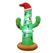 5 Ft Christmas Cactus with Santa Hat LED Inflatable Light Up Airblown RARE HTF picture
