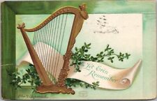 ST. PATRICK'S DAY Postcard Gold Harp / Artist-Signed CLAPSADDLE - 1910 Cancel picture