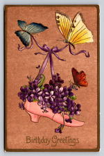 c1910 Fantasy Anthropomorphic Butterflies Carry Shoe Violets P65A Davidson Bros picture
