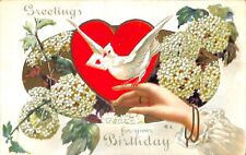 Greetings for Your Birthday Woman Sending Bird With Message Postcard Valentine picture
