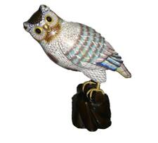 Superb Antique Vintage Large Chinese Cloisonne Enamel Owl Bird Figure On Stand. picture