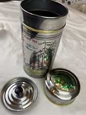 Vintage Taiwan Tin Loose Oolong Tea Canister Metal Cylindrical With Lids picture