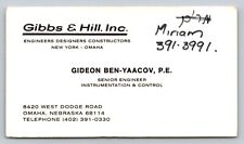 Vintage Business Card Gibbs & Hill Gideon Ben Omaha Nebraska Yaacov  picture