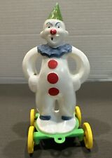 VTG 1950 Rosen ROSBRO PLASTIC CANDY CONTAINER ON WHEELS EVIL CLOWN FIGURE 6.5” picture