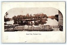 c1920 Island Park Log On River Water Falls Mill Building Fairbank Iowa Postcard picture