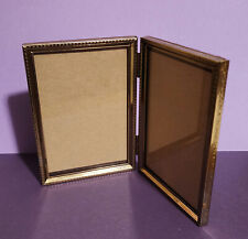 Vintage 50s MCM Gold-tone Metal Bifold Double Hinged Frame 3.5