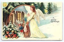Postcard A Merry Christmas Angel Elf Delivering Gifts Woodland No. 432 c.1914 picture