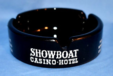 Vintage Showboat Casino Hotel Las Vegas Black Glass Tray - Clean picture