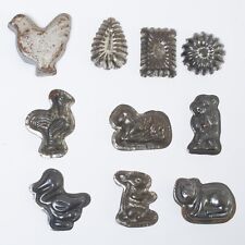 Set of 10 Antique Tin Candy Molds Small Bite-Size Animals Bear Rooster Cat Lamb picture