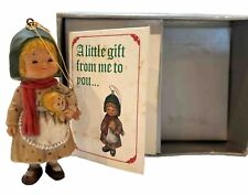 3” Vintage 1980s Austrian Girl Christmas Holiday Ornament “With Warmest Wishes” picture