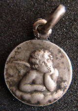 MY GUARDIAN ANGEL OLD SILVER BEAUTIFUL DETAILED SMALL MEDAL PENDANT BY JB picture