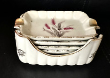 Vintage  Porcelain Nesting  Ashtrays Set of 4  w/ Matching Caddy Pink Wheat picture
