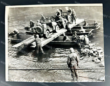 WWII US Soldiers Jeeps Ferry Cross Rhine River Germany 1945 Original Press Photo picture