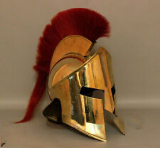 Medieval Vintage 300 King Leonidas Spartan Helmet Gold Finish With Red Plume Gif picture