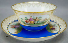  Late 19th Century Sevres Style Courting Couple Blue & Gold Tea Cup & Saucer G  picture