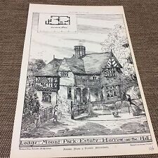 1883 Antique Architects print - Lodge -Mount Park Estate Harrow on the hills picture