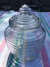 Vintage Anchor Hocking Ribbed BEEHIVE Glass Storage Jar w/Lid USA, 7 1/2” tall picture