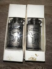 Vintage Camel Promotional Lighter NEW Flip Top Oval Metal Barrell Box Pair picture