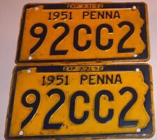 1951 PA Pennsylvania Car License Plate Pair Original Paint Tags 92CC2 picture