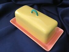LINDT-STYMEIST COLORWAYS covered BUTTER DISH yellow / salmon NEVER USED RARE picture