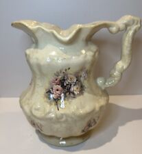 VTG. Athena Ceramic Porcelain Large Pitcher Floral Pattern Pink Flowers USA picture